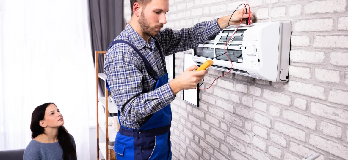 woman-observing-AC-installation